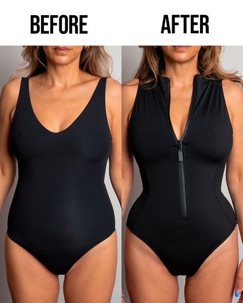 ナラ　nala sleeveless swim shirt　スリーブレス　シャツ Sleeveless Surfy One Piece Shapewear Swimsuit - Black | TA3