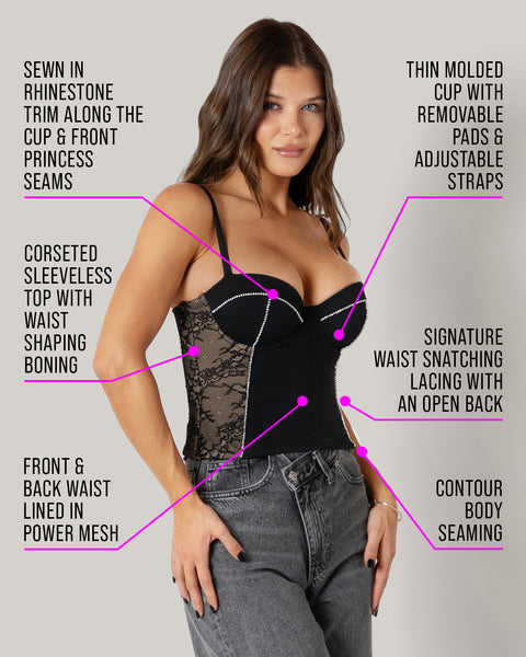 Lushy Bustier Rhinestone & Lace - Black | TA3