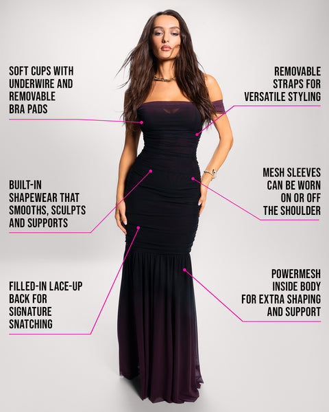 Sweetie Mermaid Shapewear Off Shoulder Dress - Ombre Garnet
