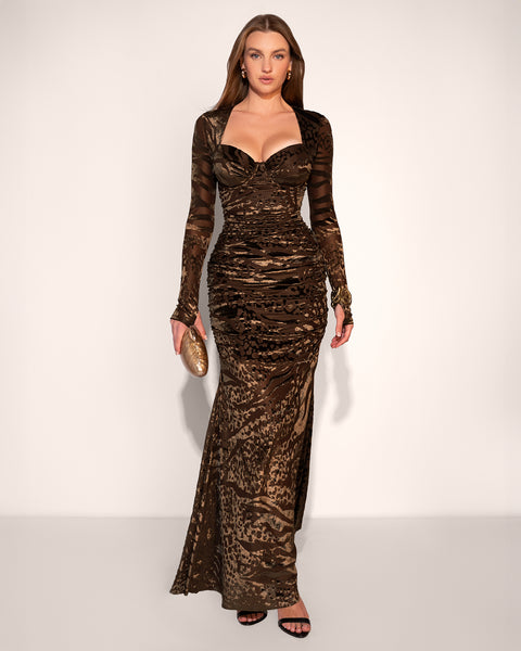 Sweetie Long Sleeve Shapewear Gown - Velvet Mesh Espresso Sweetie Long Sleeve Shapewear Gown - Velvet Mesh Espresso