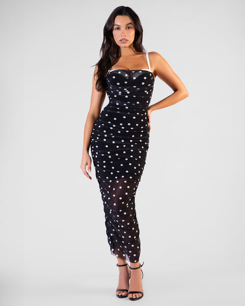 TA3 Sweetie Mesh Column Dress - Dot Black/White - XS - Shapewear Dress TA3 Sweetie Mesh Column Dress - Dot Black/White - XS - Shapewear Dress