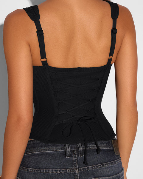 Corsety Seamed Rib Sculpting Top - Lace Rib Black | TA3