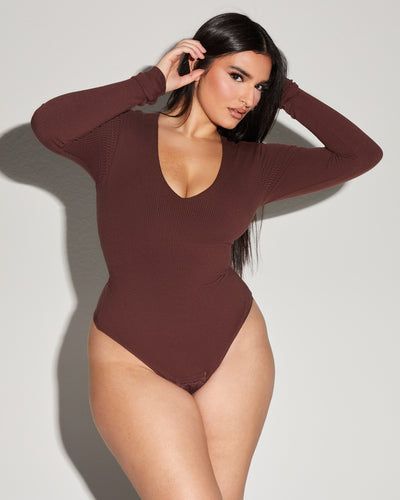 Plungey Long Sleeve Bodysuit - Mocha