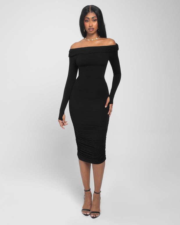 TA3 Shapey Off Shoulder Ruched Dress - Black - M TA3 Shapey Off Shoulder Ruched Dress - Black - M