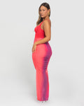Ruched Sheer Maxi Skirty - Hot Coral / Pink Ombre