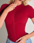 Short Sleeve Corsety Top - Ruby