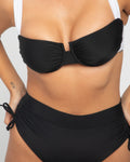 Model is wearing Sweetie Bikini Tie Back Underwire Top - Black/White with a matching bottom close up