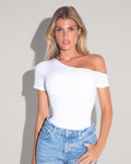 Shapey Short Sleeve One Shoulder Top - White