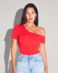 Short Sleeve Asymmy Top - Red