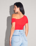 Short Sleeve Asymmy Top - Red