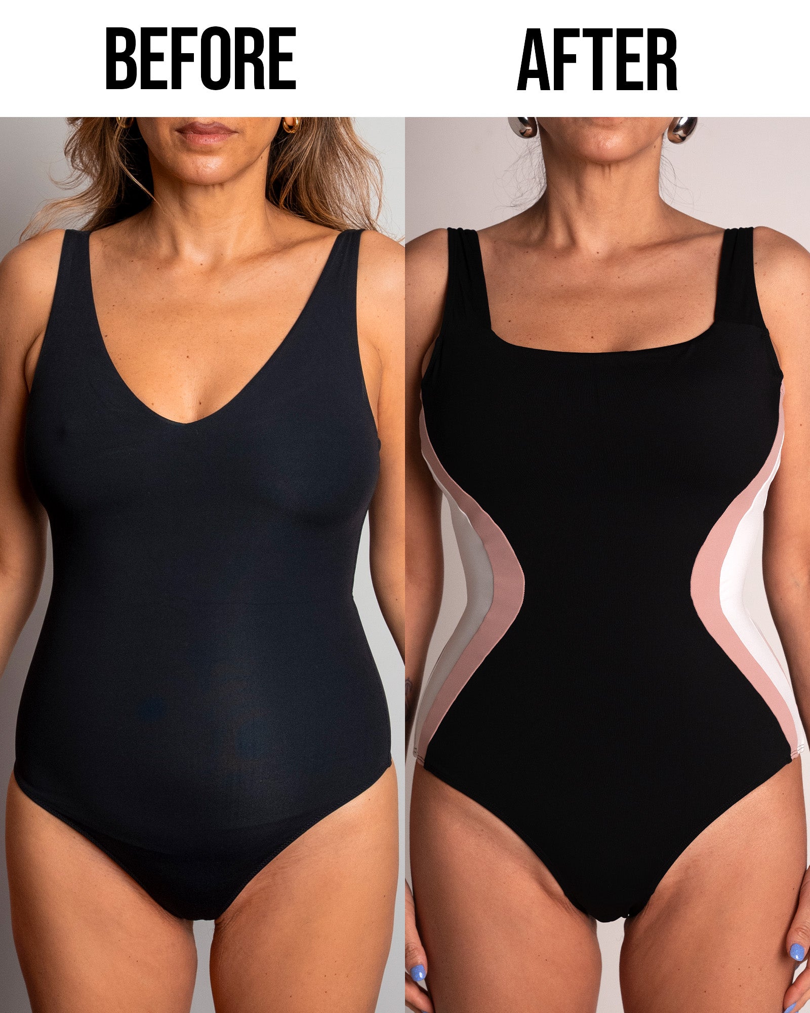 Square Neck Mega Sculpting Swimsuit - Black/Rose/White | TA3