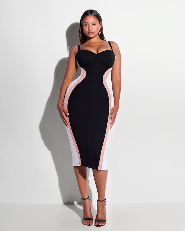 Seamed Lushy Pencil Shapewear Dress - Contour Black/Rose/White | TA3 Seamed Lushy Pencil Shapewear Dress - Contour Black/Rose/White | TA3
