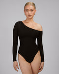 Asymmy Long Sleeve Bodysuit - Black