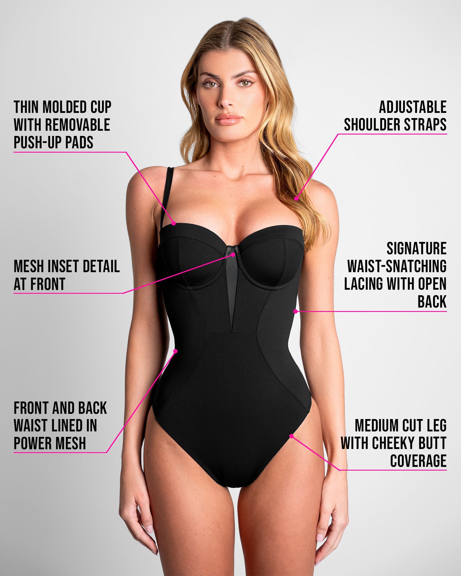 Bombshell Sculpting Push-Up One Piece Swimsuit - Black | TA3