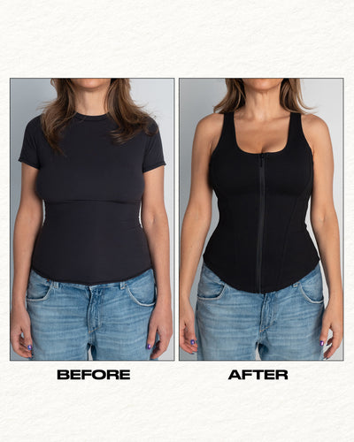 before and after in Corsety Scoop Neck Zip Front Shapewear Tank Top - Black