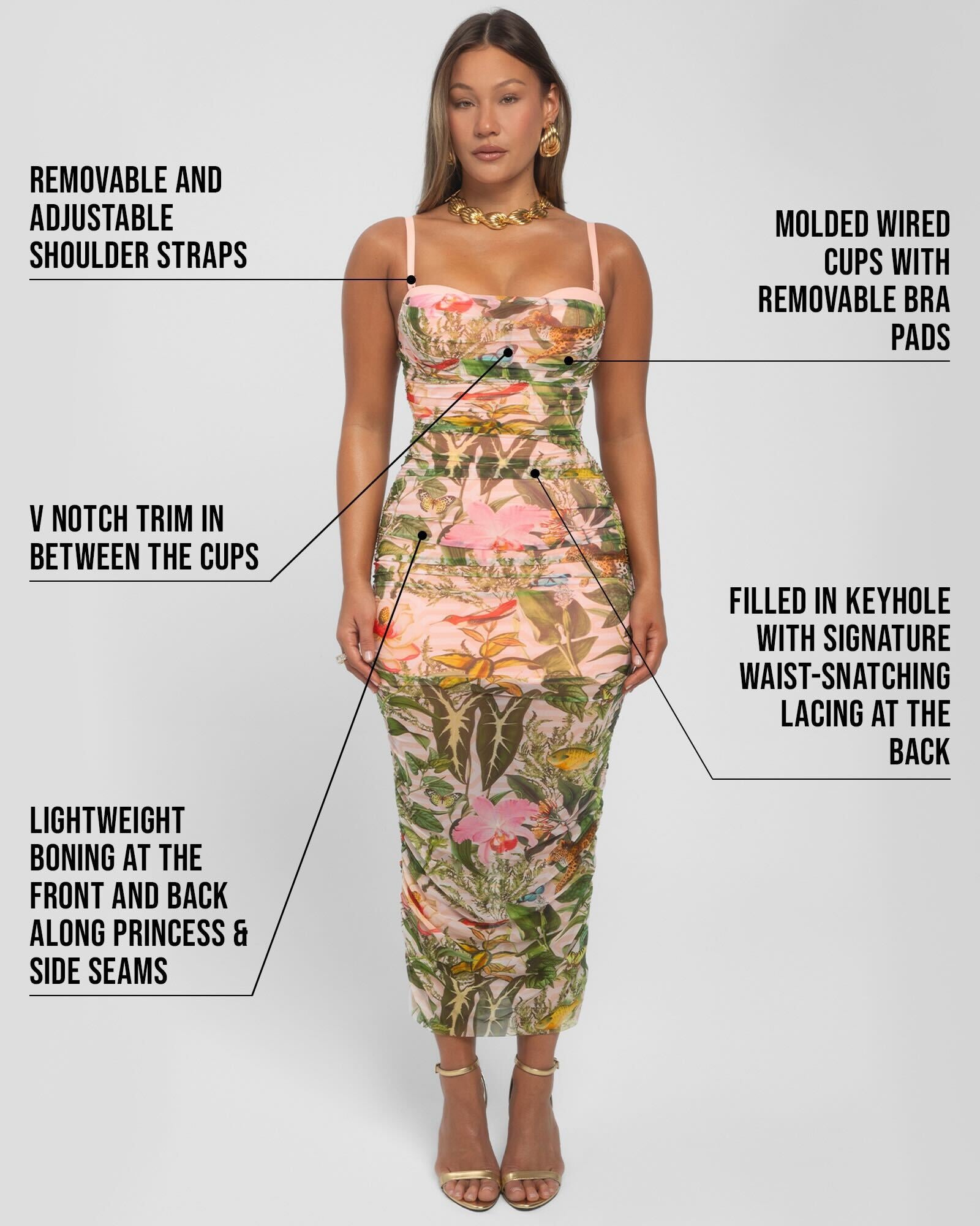 2025 アメリ MEDI 2WAY COTTON MESH DRESS Sweetie Mesh Column Midi Shapewear Dress - Floral Ambrosia | TA3