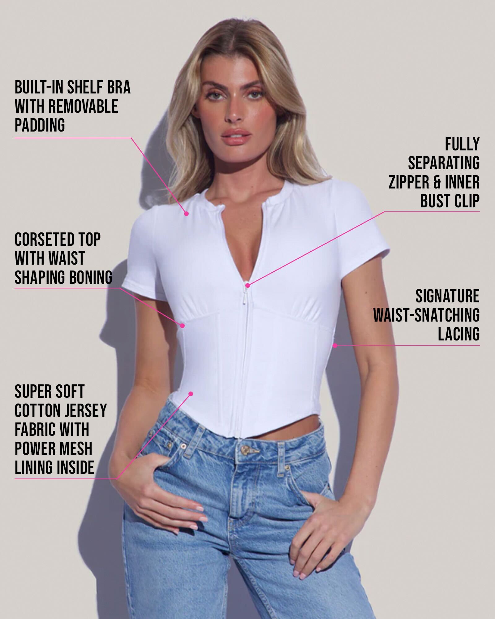Short Sleeve Corsety Sculpting Shapewear Top - White | TA3
