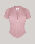 Short Sleeve Corsety Top - Dusty Rose