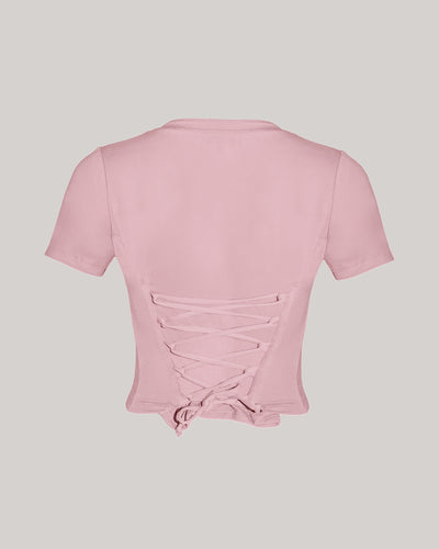 Short Sleeve Corsety Top - Dusty Rose