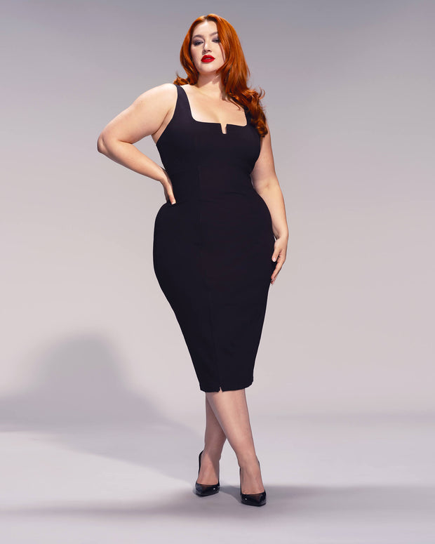 TA3 Notchy Pencil Dress - Black - XXS