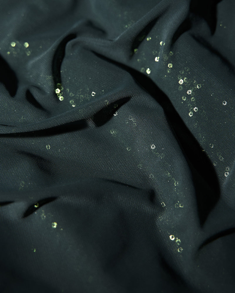Close up fabric swatch of Sweetie Mesh Column Dress - Sequin Pine