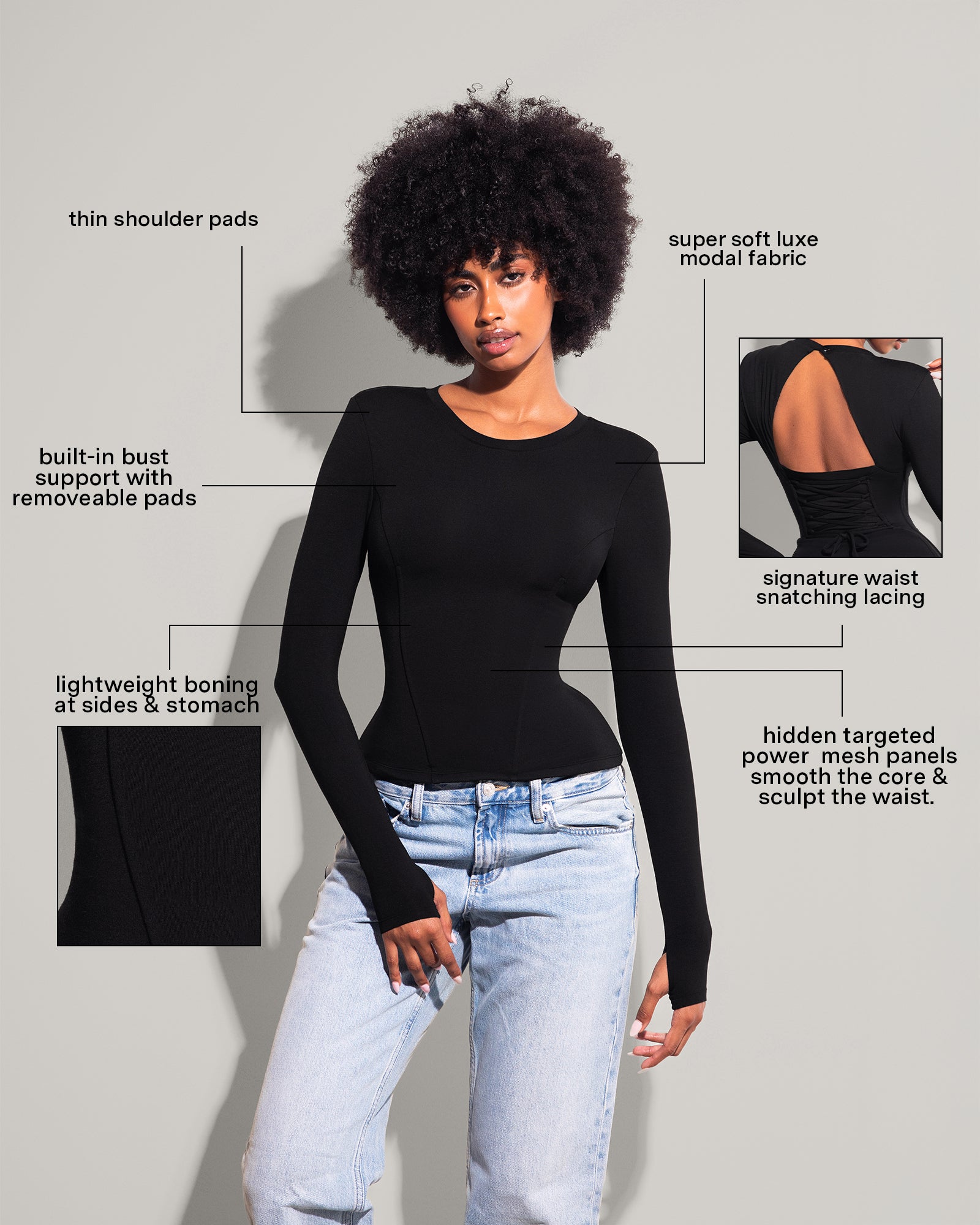 Shapey Crew Neck Sculpting Shapewear Top - Soft Modal Jersey Black