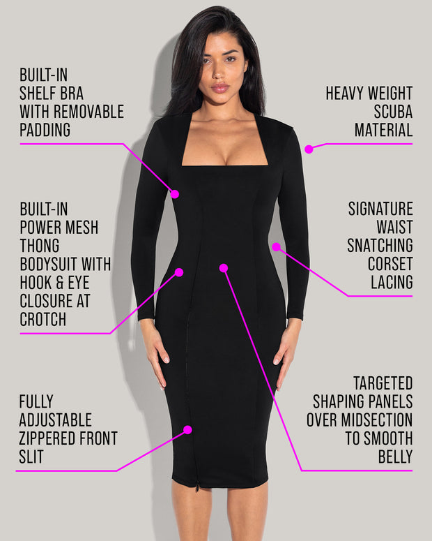 TA3 Squarey Long Sleeve Dress - Black - L TA3 Squarey Long Sleeve Dress - Black - L