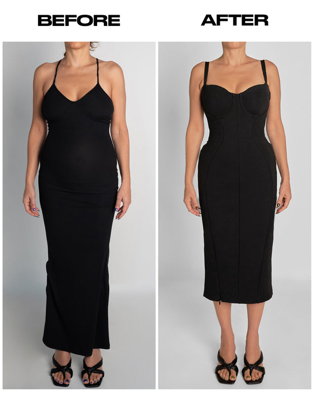 Before & After in Lushy Pencil Midi Shapewear Dress - Black