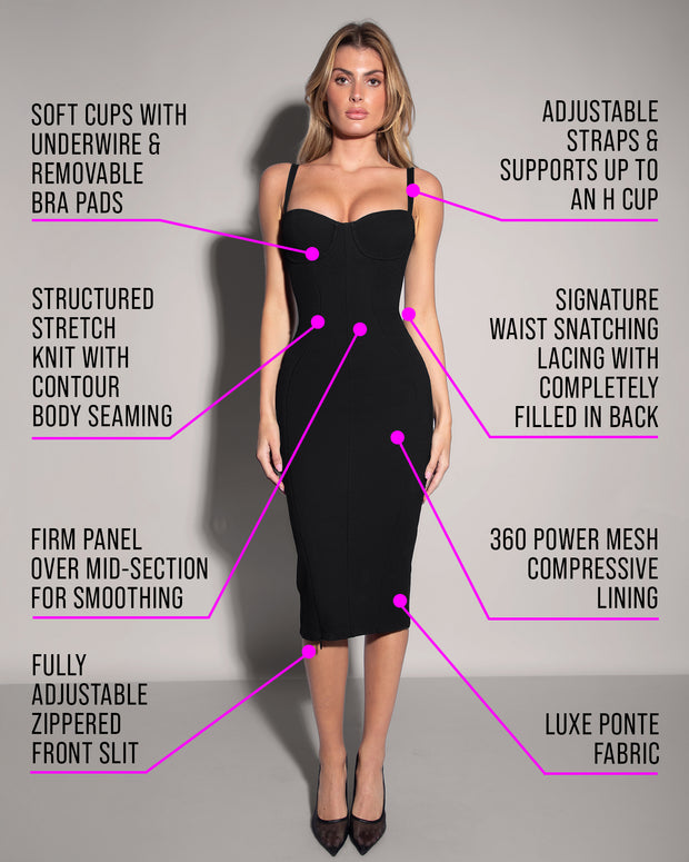 TA3 Seamed Lushy Midi Dress - Black - 2X - Shapewear Dress TA3 Seamed Lushy Midi Dress - Black - 2X - Shapewear Dress