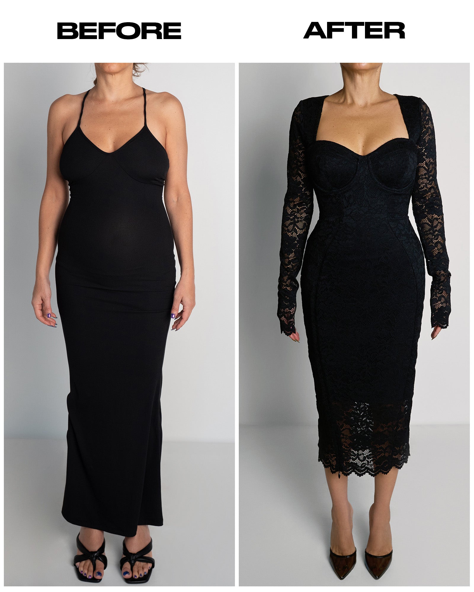 Seamed Lushy Long Sleeve Midi Shapewear Dress - Lace Garnet | TA3