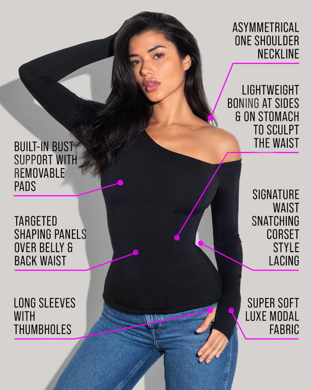 The Drop Payton Pants Asymmetric One Shoulder Top White Garage