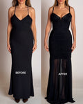 Before and after of Vixen Seamed Flare Maxi Dress - Lace Black