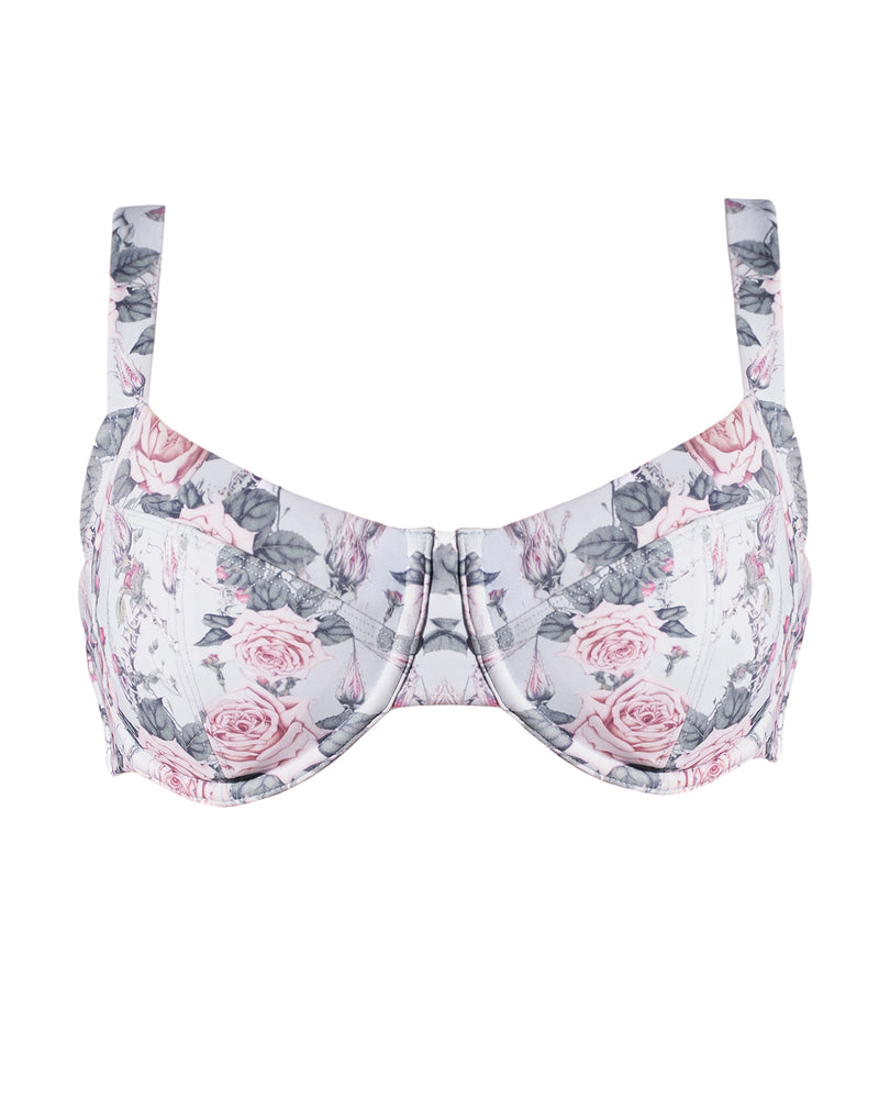 Outline of Lifty Tie Back Bikini Top - Blue Thorny Rose