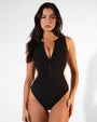 Front view of model wearing Brazilian Crewy - Contour Rib Black/Tawny