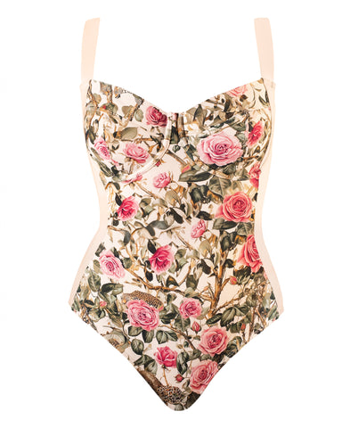 Back view of Brazilian Lifty - Contour Rose Leopard/Pinky Oat on model