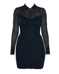 Collar Mesh Mini Dress - Black