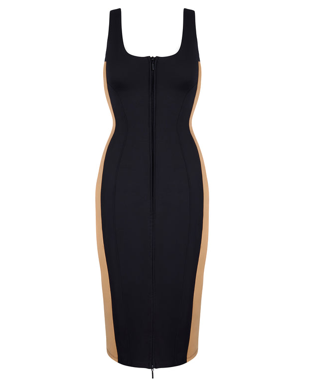 Corsety Scoop Neck Pencil Shapewear Dress - Contour Black/Sand | TA3 Corsety Scoop Neck Pencil Shapewear Dress - Contour Black/Sand | TA3