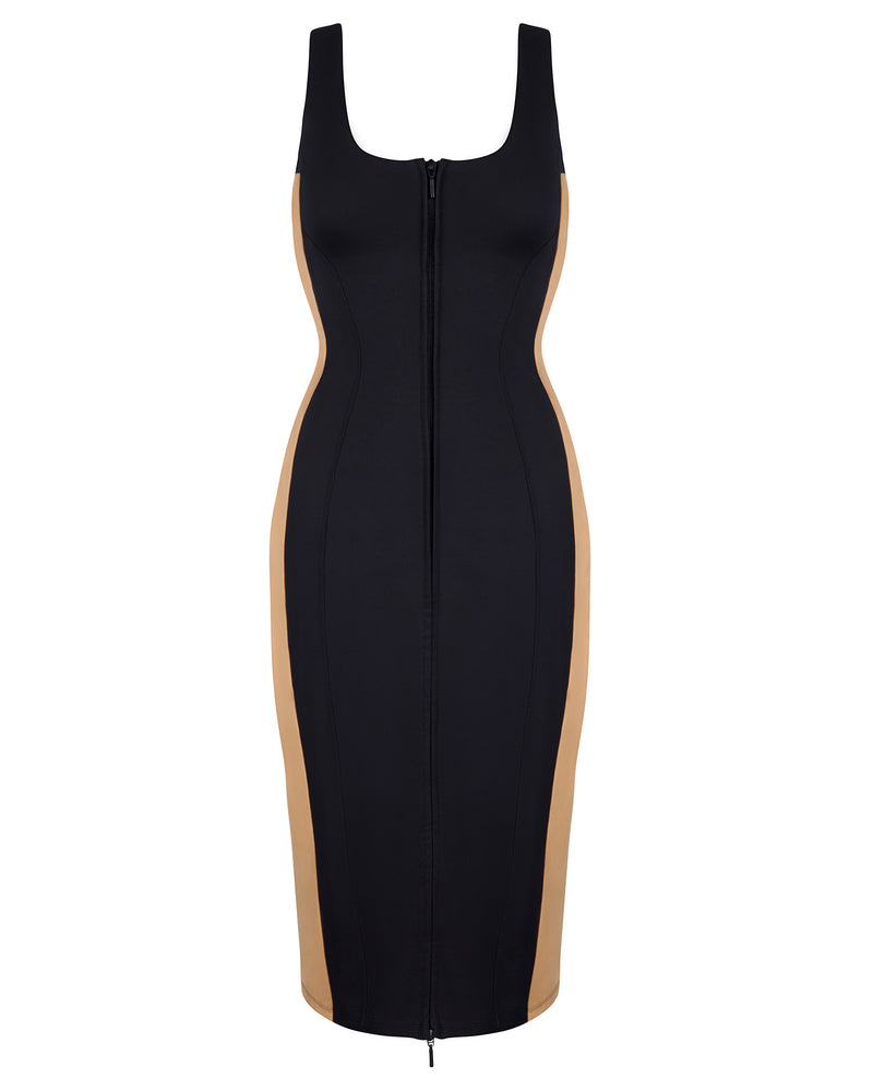 Outline image showing Corsety Scoop Neck Pencil Shapewear Dress in Contour Black/Sand