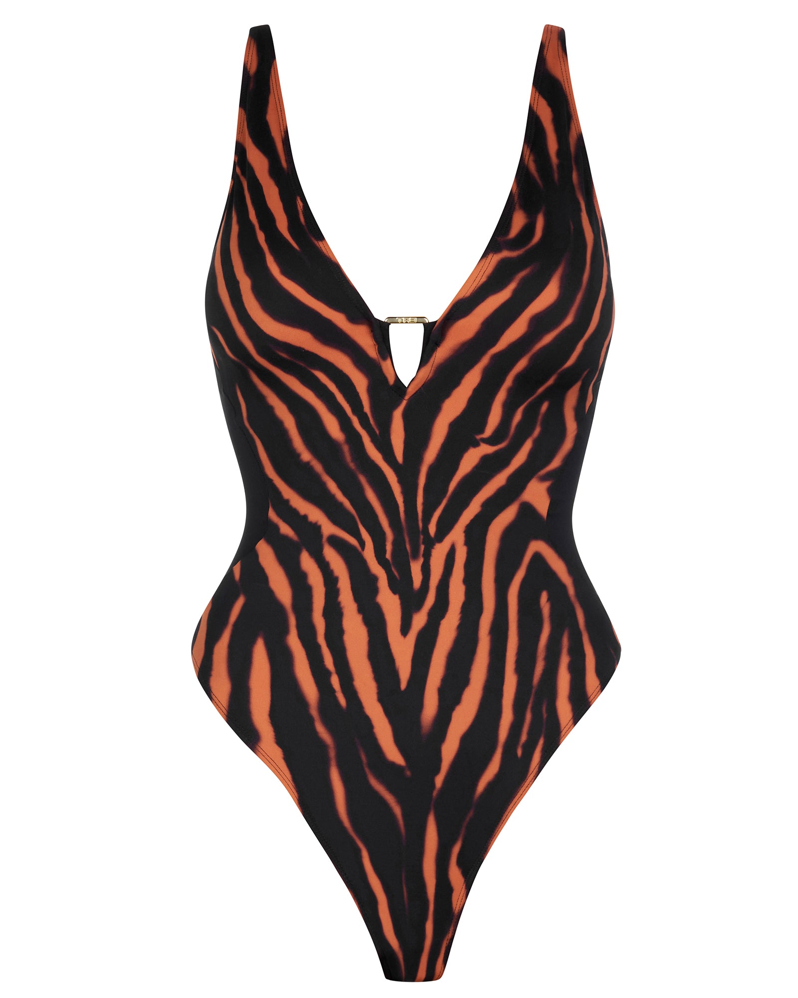 Hi Cut Plungey Triangle Shapewear Swimsuit - Clay Zebra/Black | TA3