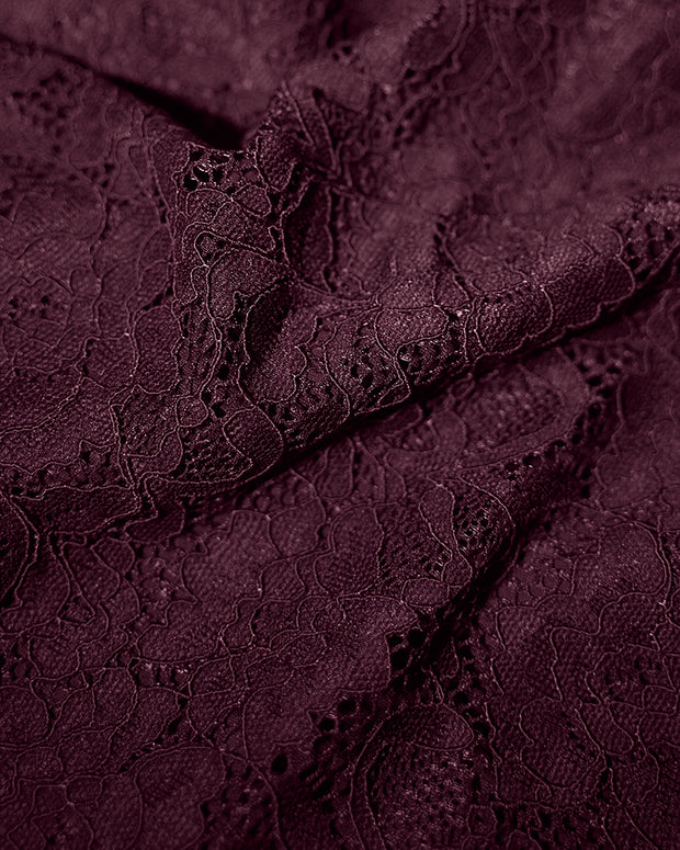 Close up fabric of Seamed Lushy Long Sleeve Midi Dress - Lace Garnet