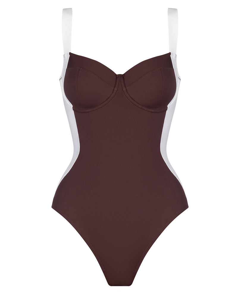 Outline image showing Lifty - Contour Espresso/Ivory One Piece Shapewear Swimsuit