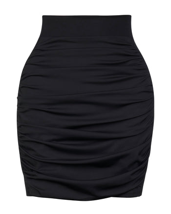 Outline image showing Mini Ruched Skirty Waterproof Shapewear Swim Cover-Up - Black