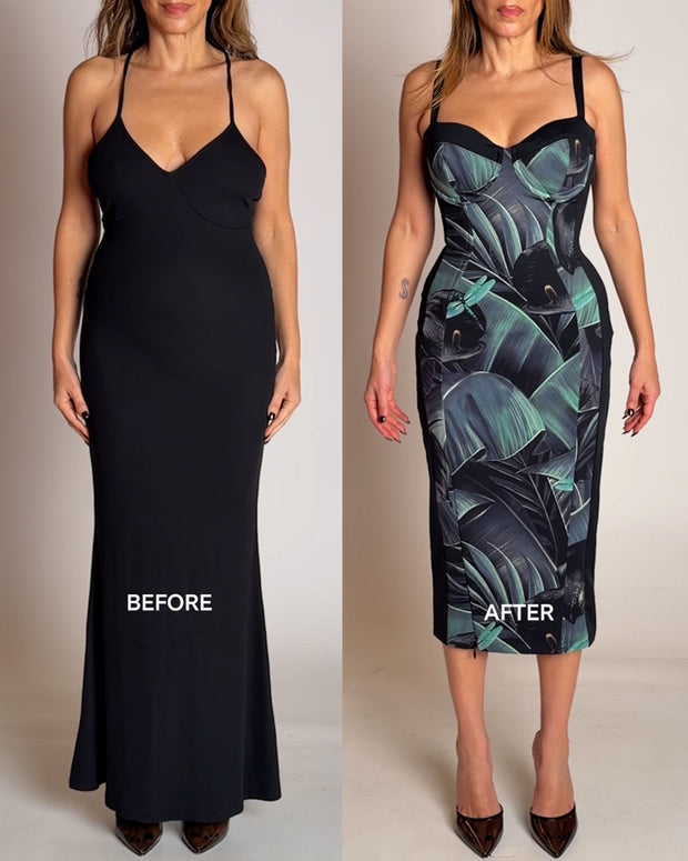 TA3 Seamed Lushy Midi Dress - Frame Black Lily - L TA3 Seamed Lushy Midi Dress - Frame Black Lily - L