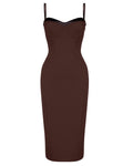 Outline image showing Seamed Lushy Pencil Midi Shapewear Dress - Espresso Shine