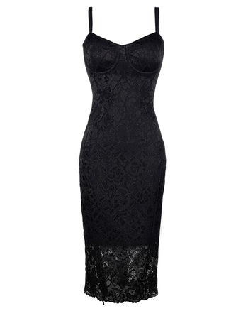 Outline image showing Seamed Lushy Pencil Midi Shapewear Dress - Lace Black
