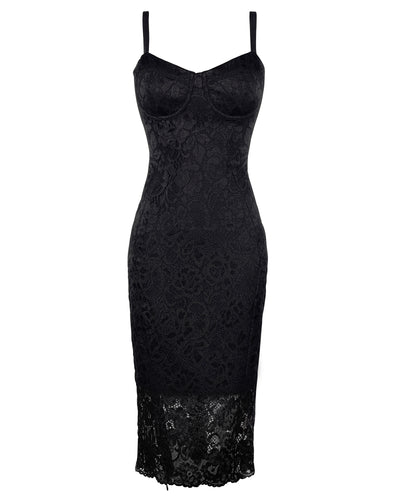 Outline image showing Seamed Lushy Pencil Midi Shapewear Dress - Lace Black