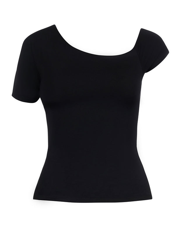 Outline image showing Shapey Short Sleeve One Shoulder Shapewear Top - Black