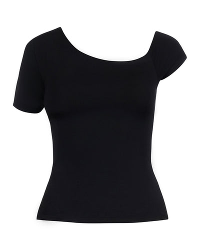 Outline image showing Shapey Short Sleeve One Shoulder Shapewear Top - Black