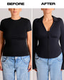 before and after in Shirty Long Sleeve Shapewear Top - Black