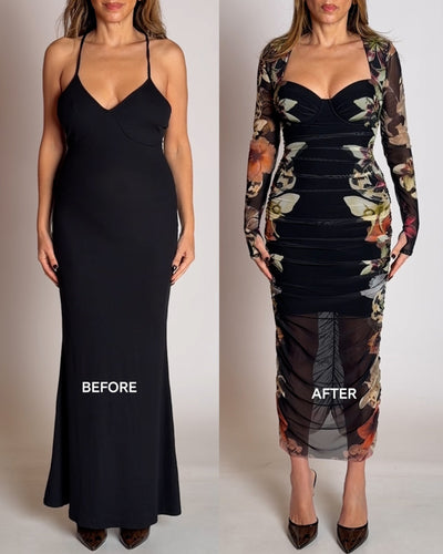 Before and after of Sweetie Long Sleeve Dress - Moody Floral